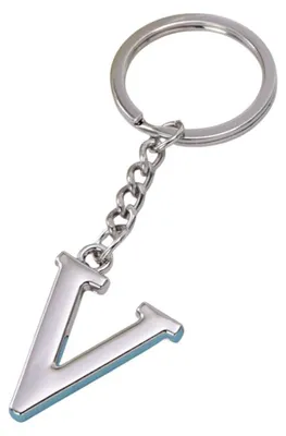 Zdjęcie produktu dla Brelok litera V – metalowy srebrny 26×35 mm