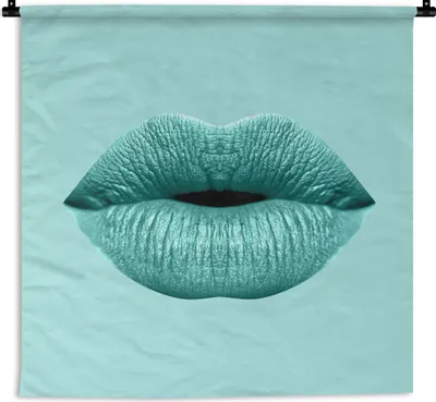 Produktbild von MuchoWow® Wandteppich Wandbehang Lippen - Pastell - Blau 150x150 cm Tapisserie Dekoration Wandtuch - Wohnaccessoires - Modernes