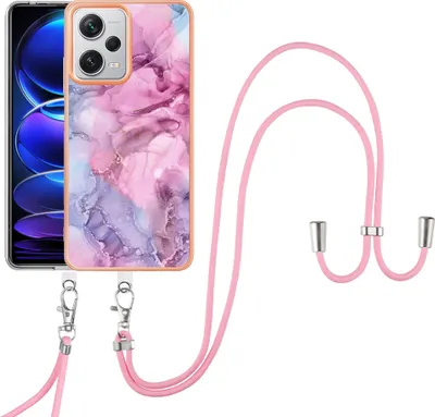 Image de Etui avec sangle pour Xiaomi Redmi Note 12 Pro+, bumper TPU à motifs, étui de protection avec sangle ajustable Rose