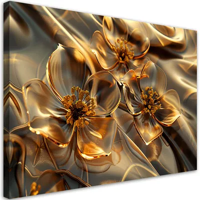 Produktbild von Leinwandbild Transparente Glasblumen in Gold 90x60 Feeby Gold bild für die wand bereit zum aufhängen
