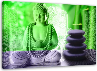 Produktbild von Leinwandbild buddha zen spa 60x40 cm Feeby grün wandbild bereit zum aufhängen