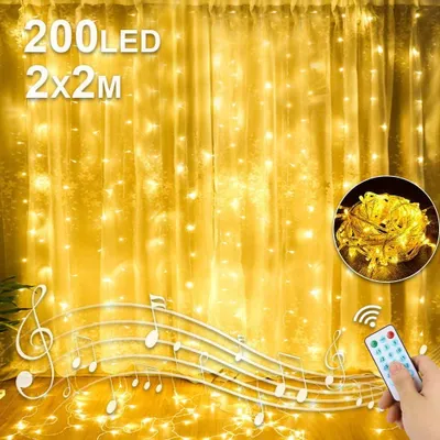 LED-Lichtvorhang 2x2 m, 200 warmweiße LEDs, USB, IP65, Fernbedienung