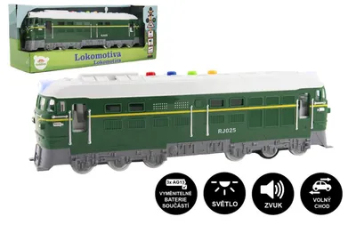 Zdjęcie produktu dla Lokomotywa/pociąg, zielony, z tworzywa sztucznego, 35 cm, na baterie, z dźwiękiem i światłem, w pudełku o wymiarach 41 x 16 x 12 cm