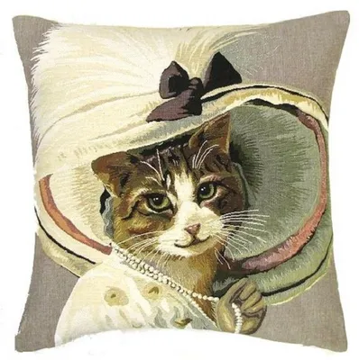 Produktbild von Gobelin Kissen Katze mit Perlenkette