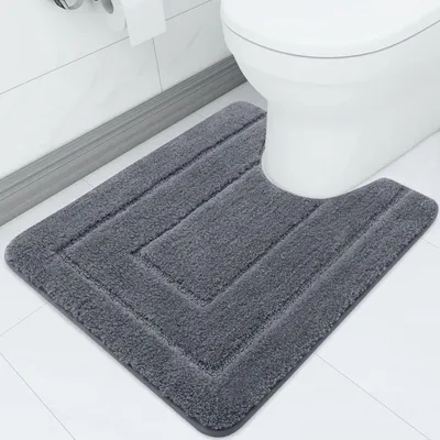 Productafbeelding van Badmat voor toilet met uitsparing, 50x60 cm, donkergrijs, microvezel, zacht, waterabsorberend, antislip