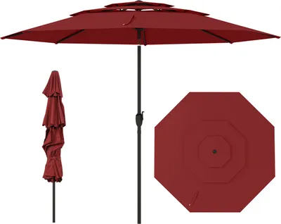 Produktbild von COSTWAY Sonnenschirm windfest stabil, 300cm Gartenschirm mit Kurbel, beidseitig um 30° knickbar, UV-Schutz, Terrassenschirm belüftet Weinrot
