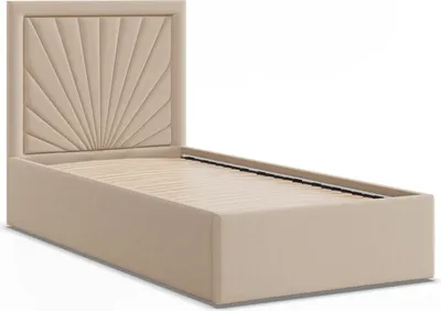 Produktbild von Polsterbett 90x200 VASTO ohne Bettkasten mit Holzlattenrost, Einzelbett mit Kopfteil Beige Geflecht