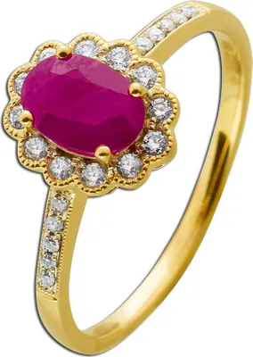 Produktbild von Rubinring Gelbgold 585 14K roter Edelstein Diamanten 0.16ct 18