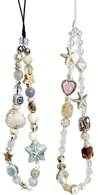 Image de 2 chaînes pour téléphone portable ornées de perles et de pendentifs en forme de coquillage