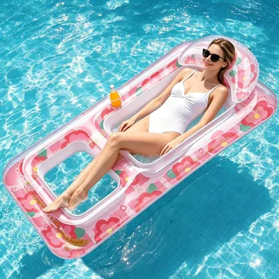 Produktbild von Aufblasbare Lounge-Matratze, mit Kissen und Becherhalter, atmungsaktives Mesh, für Pool