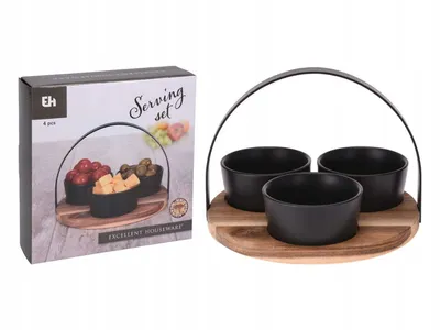 Produktbild von Exzellente, die Schalen mit Tablettset von 4 PCs Acacia / Black KO-278000510 servieren