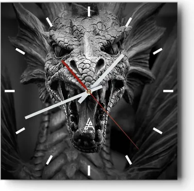 Produktbild von Wanduhr - Quadrat - Glasuhr - Drache Kreatur Waage - 40x40cm - Schleichendes Uhrwerk - Lautlos - zum Aufhängen bereit - Dekoration Modern - Wanddekoration aus Glas - C3AC40x40-0245