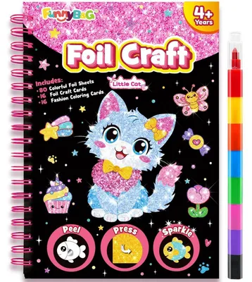 Productafbeelding van Foliekunst knutselset voor kinderen, kattenmotief, 16 kunstwerken, reisspeelgoed, zelf te maken, zonder lijm