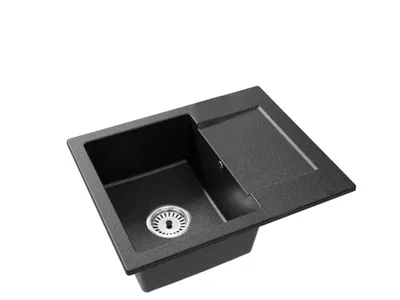 Produktbild von Granitspüle Donzo Einbecken mit Abtropffläche – Schwarz Gesprenkelt mit Chrom-Siphon