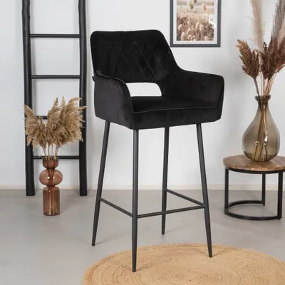 Produktbild von Bronx71 Barhocker Samt Mika mit Armlehne schwarz 78cm