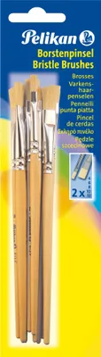 Produktbild von Pelikan, 10-teiliges Borstenpinselset, Flachpinsel, 2x Gr. 4, 2x Gr. 6, 2x Gr. 8, 2x Gr. 10, 2x Gr. 12, Modell 613 F, mit Schweineborsten, kurzem Naturholzstiel, nahtloser Aluminiumzwinge, kinderfreundlich. Ideal für Deck-, Tempera-, Aquarell-, Acryl- und Ölfarben; perfekt für Kindergarten, Schule und Hobby zum Grundieren, Ausmalen und für präzise Details.