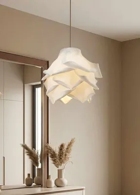 Produktbild von Opviq, Hochwertige Deckenleuchte (Chandelier) in Weiß, Ø58 cm, höhenverstellbar (120-125 cm) | Kunststoffkörper, E27 Fassung, max. 40 W | Modernes, abstraktes Design für jeden Raum.