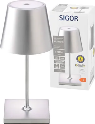 Obrázek produktu pro Sigor Nuindie Mini dobíjecí stolní lampa IP54 hliník Easy Connect stříbrná
