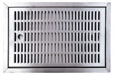 Produktbild von Tropfblech, Abtropfblech, Tropfschale - CNS zum Einlassen 440 mm x 240 mm inkl. Ablaufstutzen