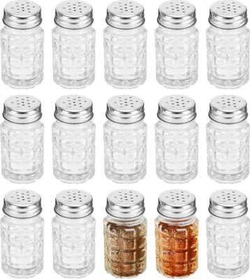 Image de Set de salières et poivrières 16 pièces, style rétro, verre transparent, couvercle en acier inoxydable