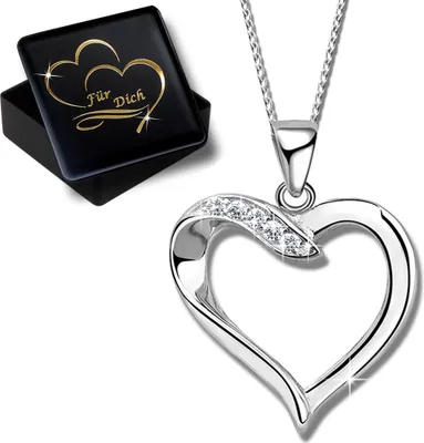 Produktbild von Damen Mädchen Herz Halskette mit Anhänger echt 925 Sterling Silber K605+V11+42cm
