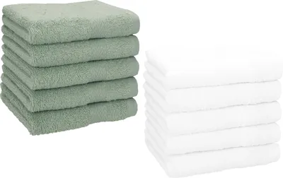 Produktbild von Betz 10 Stück Seiftücher 30x30 cm PREMIUM 100% Baumwolle Farbe: heugrün und weiss
