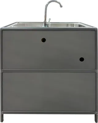 Produktbild von Spüle mit Abtropfläche und Unterschrank für Outdoorküche Grau