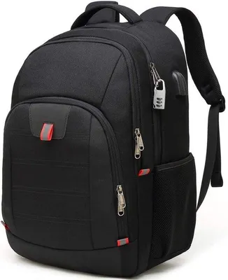 Immagine prodotto di Zaino da viaggio leggero con porta-caricabatterie USB - Scomparto per laptop da 15,6 pollici, nero, impermeabile