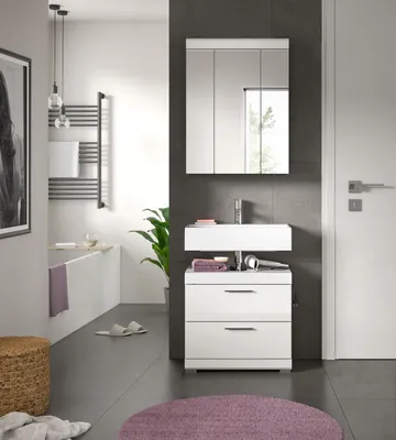Immagine prodotto di Set di mobili da bagno 2 pezzi Scout - Bianco / Bianco HG combinazione bagno 60 x 191 cm