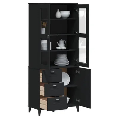 Produktbild von vidaXL Highboard VIKEN Schwarz 80x40x190 cm Massivholz Kiefer