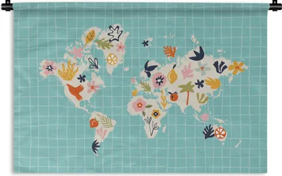 Produktbild von MuchoWow® Wandteppich Wandbehang Weltkarte - Blumen - Matisse 150x100 cm Tapisserie Dekoration Wandtuch - Waschbar - Tapisserien - Wand-Decke