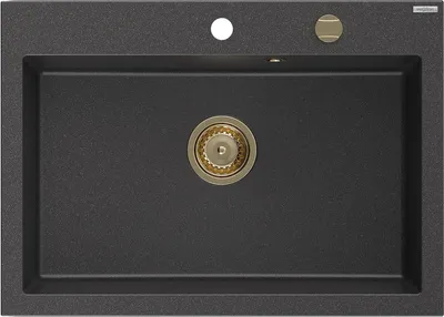 Produktbild von Mexen Elix Granitspüle 1-beckig 700 x 500 mm, schwarz gesprenkelt, goldener Siphon - 6526701005-76-G