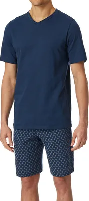 Produktbild von Schiesser Casual Essentials Schlafanzug Set aus Kurzarm-Shirt und kurzer Hose, Hose mit seitlichen Taschen, Lässige Passform