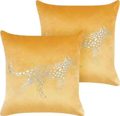 Zdjęcie produktu dla BELIANI Zestaw 2 poduszek ozdobnych żółty poliester 45 x 45 cm zwierzęcy wzór styl nowoczesny tradycyjny do salonu sypialni