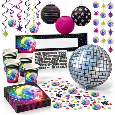 Produktbild von Partyset Disco Party Mottoparty 70er Jahre Party 80er Jahre Party Disko