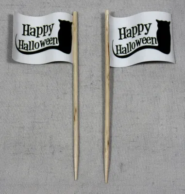 Produktbild von Party-Picker Flagge Happy Halloween Katze Papierfähnchen in Spitzenqualität 25 Stück Beutel