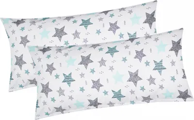 Produktbild von Baumwoll Renforcé Kissenbezug - 2er Set in 40x80cm - Sterne mit Kreisen und Punkten - Weiß - Kopfkissen-Bezug, Kissenhülle, Dekokissenbezug aus 100% Baumwolle (KY-560/1-40x80)
