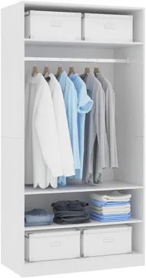 Produktbild von Kleiderschrank Garderobenschrank Mehrzweckschrank Funktionaler Schrank für Schlafzimmer Flur oder Arbeitszimmer Weiß 100×50×200 cm Holzwerkstoff