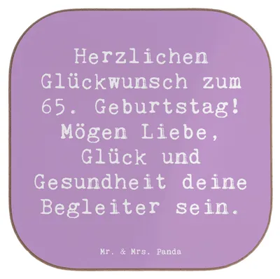 Produktbild von Mr. & Mrs. Panda Untersetzer für Gläser Spruch 65. Geburtstag - Lavendeltraum - Geschenk, Freude, Tasse, Geburtstagsgeschenk, Glas, Erinnerungen, Alter, Happy Birthday