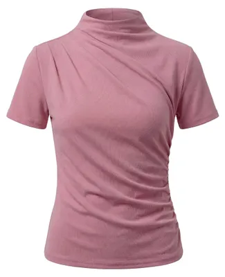 Produktbild von Damen Bluse mit Stehkragen und kurzen Ärmeln, in der Farbe Rosa, Größe XS