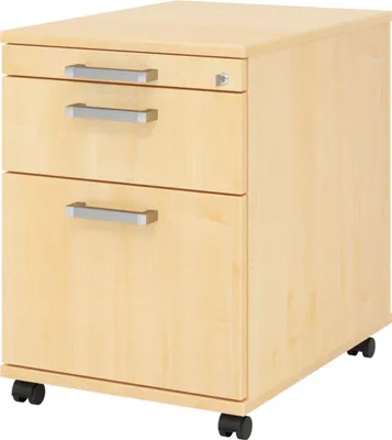 Produktbild von bümö office Rollcontainer - mit Hängeregistratur - Nachbildung Ahorn, Griff: Chromgriff (Metall)