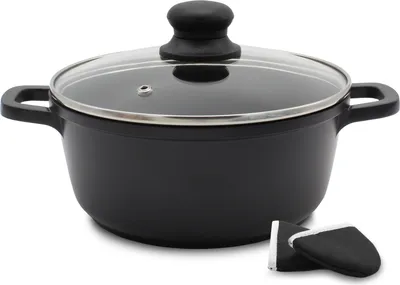 Produktbild von Karl Krüger 22024TH Aluguss-Topf mit Glasdeckel und Thermogrips, 24 cm