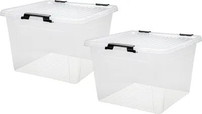Produktbild von 2x Aufbewahrungsbox 26L Deckel Kunststoffbox Stapelbox Lager Regal Transparent