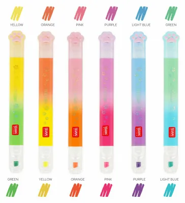 Produktbild von Legami Doppelspitzen-Textmarker Meow Kitty, 6-tlg., Highlighter, Stift, Leuchtmarker, MHL0002