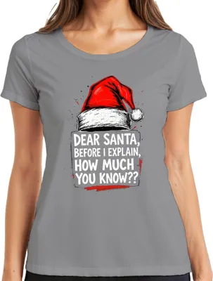 Produktbild von Dear Santa before I explain how much lustig Weihnachten Mütze Damen T-Shirt, Grau, XL