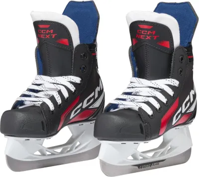 A pair of CCM Next Youth ice skates.