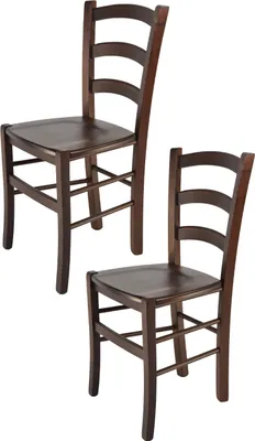 Produktbild von t m c s Tommychairs - 2er Set Stühle VENICE für Küche und Esszimmer, robuste Struktur aus lackiertem Buchenholz im Farbton dunkles Nussbraun und Sitzfläche aus Holz