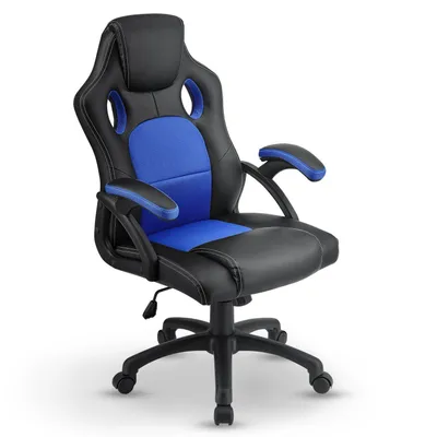 Produktbild von Juskys Racing Schreibtischstuhl Montreal (blau) - Gaming Stuhl ergonomisch, höhenverstellbar & gepolstert, bis 120 kg - Bürostuhl Drehstuhl