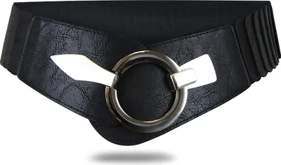 Produktbild von Elastischer Damen Taillengürtel, ca. 6 cm breiter Hüftgürtel mit silberner Ring-Schließe, Stretchgürtel, Schwarz, Größe 80