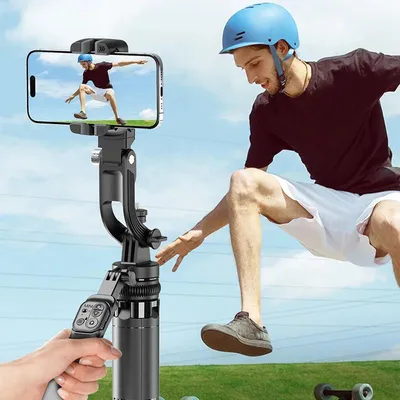 Produktbild von C16 AI Smartphone Gimbal Stabilisator - Für Smartphone & Action Cam - 360° Rotation - Anti-Shake - Auto Face Tracking - Kohlefaser - Faltbar 13,8 cm & Fernbedienung - Schwarz